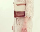 LINEN CLUTCH. Brown Leather Clutch. Spring Bag. Oversize Clutch. Wedding Clutch. Wrist Strap Clutch. Detachable Strap.
