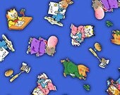 Richard Scarry Busytown A to Z  Character Toss Blue  Fabric by the Yard, SALE