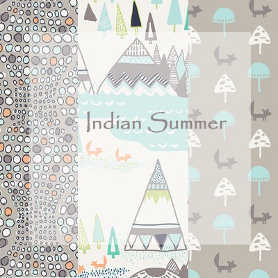 Art Gallery INDIAN Summer Woodland Teepee Foxes by  Sarah Watson  1/2 Yard Bundle of 3