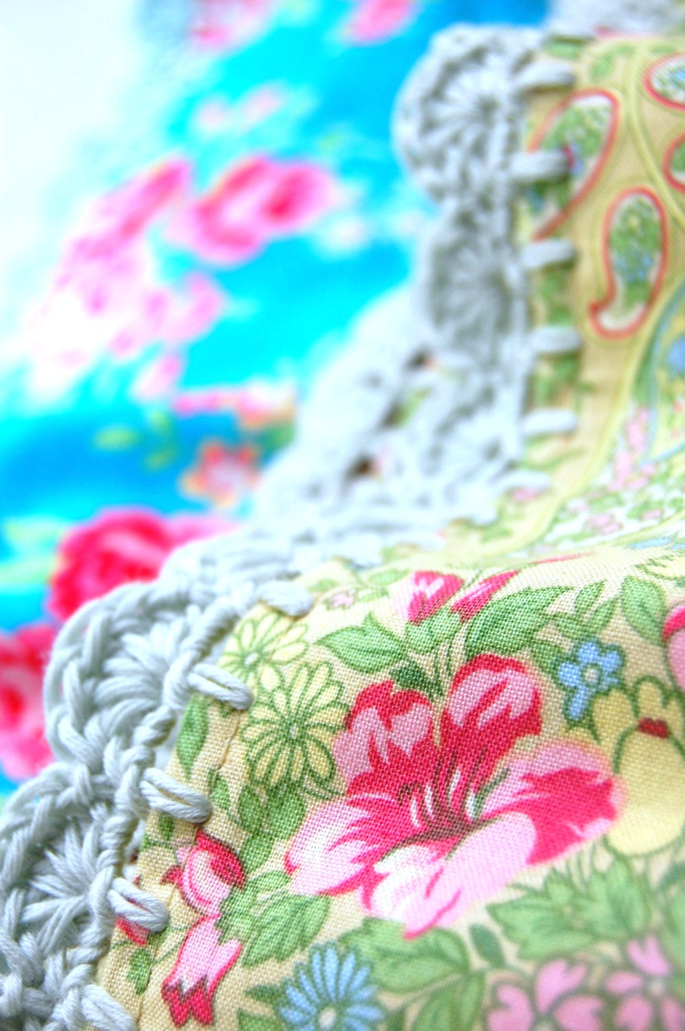 pillowcase with crochet trim  -  Pistachio Paisley