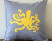 Octopus Applique Pillow Cover in Ash Gray and Yellow