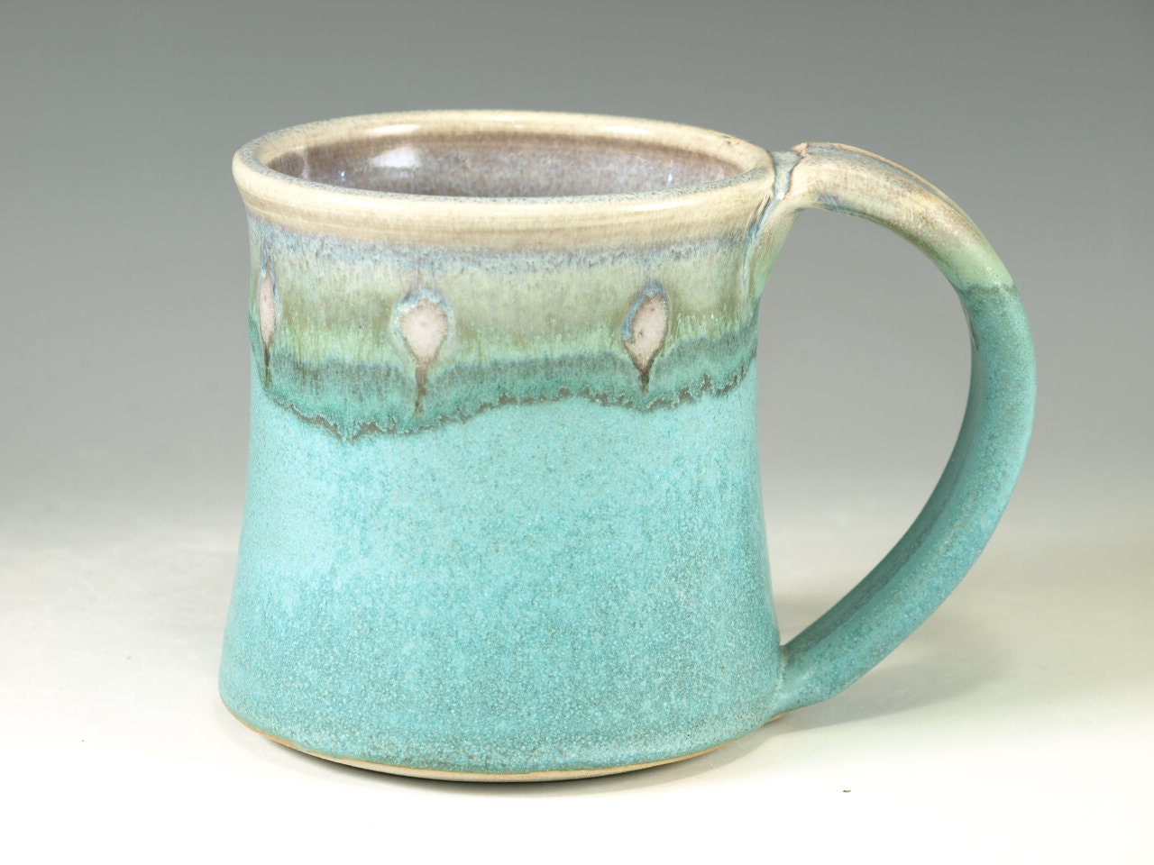 Ceramic mug with large Handle, turquoise, wheel thown (14oz)
