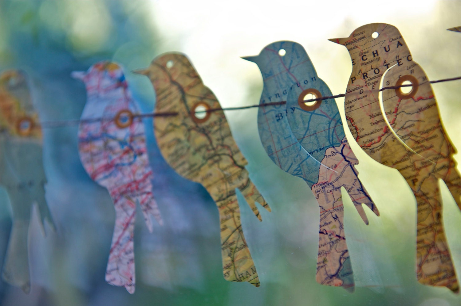 SALE Paper Garland, Birds of the World, Vintage Maps Garland, Wedding garland, Birthday Party Garland