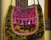 Girls night out gypsy bag with fringe yellow and pink