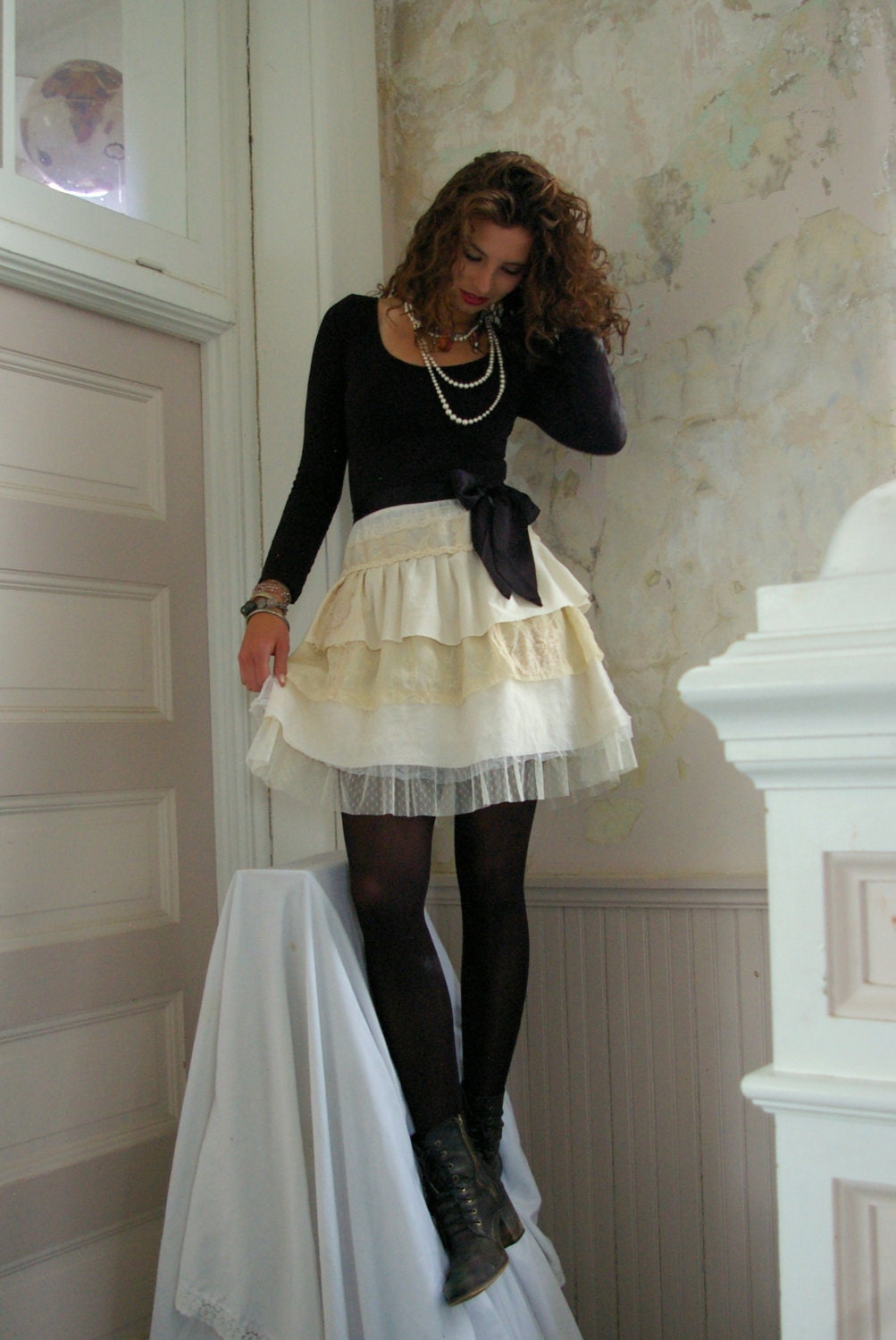 Lacey layered cream skirt