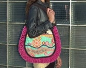 Mint , fuchsia and flowers  Gypsy Bag