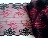 150cm Stretch Tulle Lace Galloon PRUNE PINK and BLACK by Merckwaerdigh