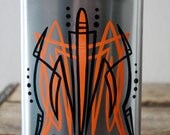 Kustom Pinstriped 8oz Flask - Black & Orange Pinstriping
