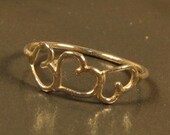 Three dancing hearts ring, sterling silver petite ring, jewelry for girls & women, any size