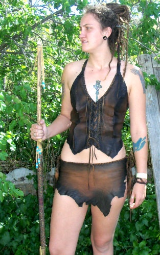 Leather Primitive Halter and Loincloth Medieval KHALEESI Fairy Renaissance Game Of Thrones Corset Custom Handmade by Debbie Leather