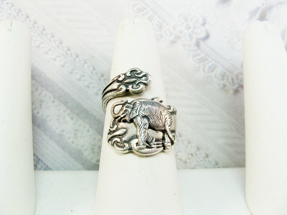 Spoon Ring - The ORIGINAL Adjustable Silver Elephant SPOON RING - Lucky Elephant Ring - by BirdzNbeez - Wedding Friendship Birthday Gift
