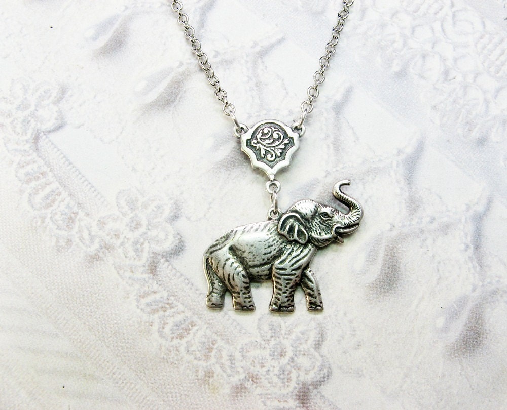 Silver Necklace - Silver Elephant Necklace - Lucky Elephant Necklace - by BirdzNbeez - Birthday Best Friend Wedding Bridesmaids