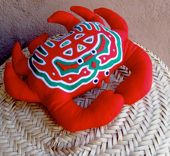Stuffed Red Mola Crab on Crab / Stellar Kuna Indian Reverse Applique
