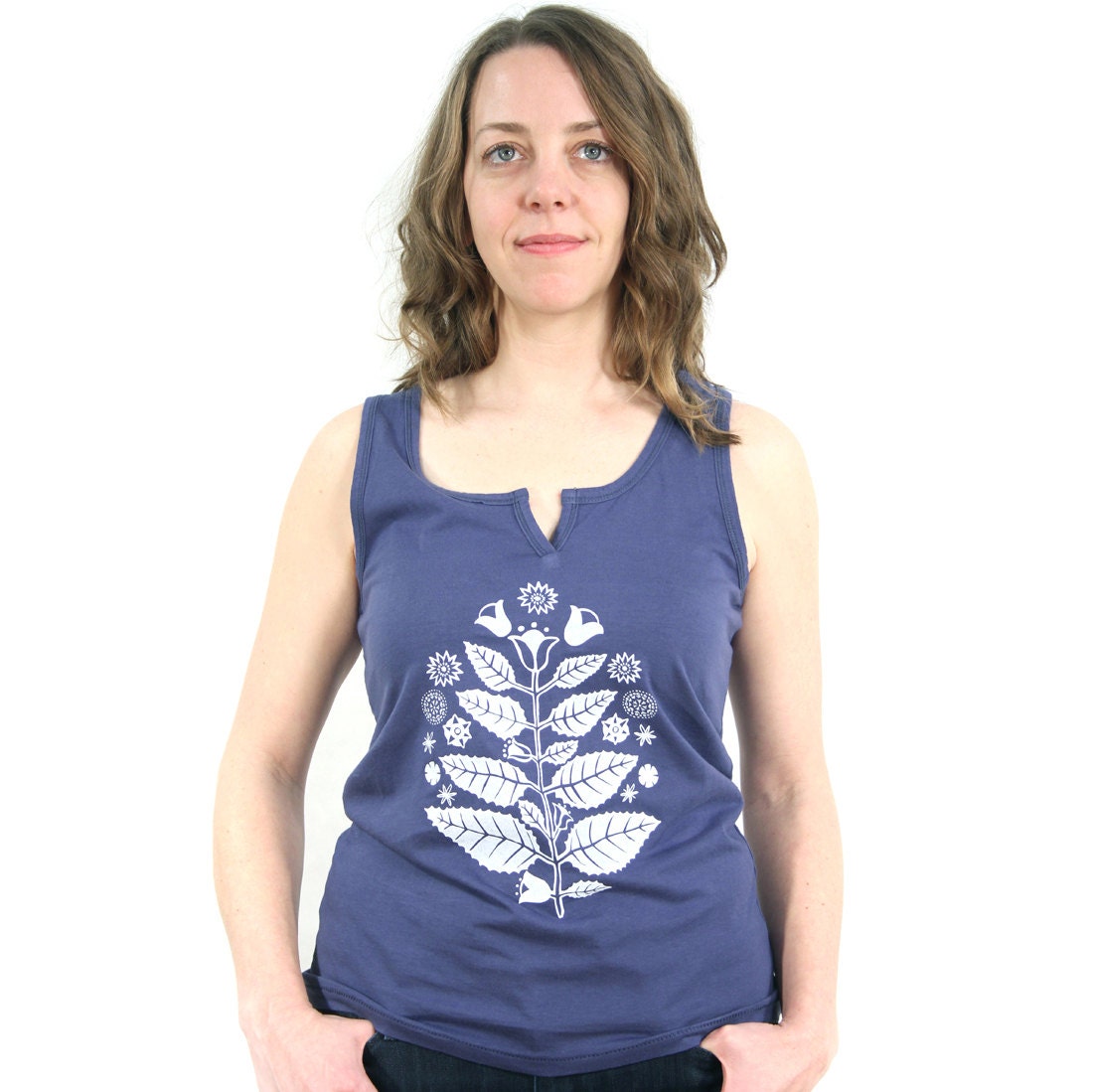 Tulip Tree Print Moroccan Tank Top in Indigo