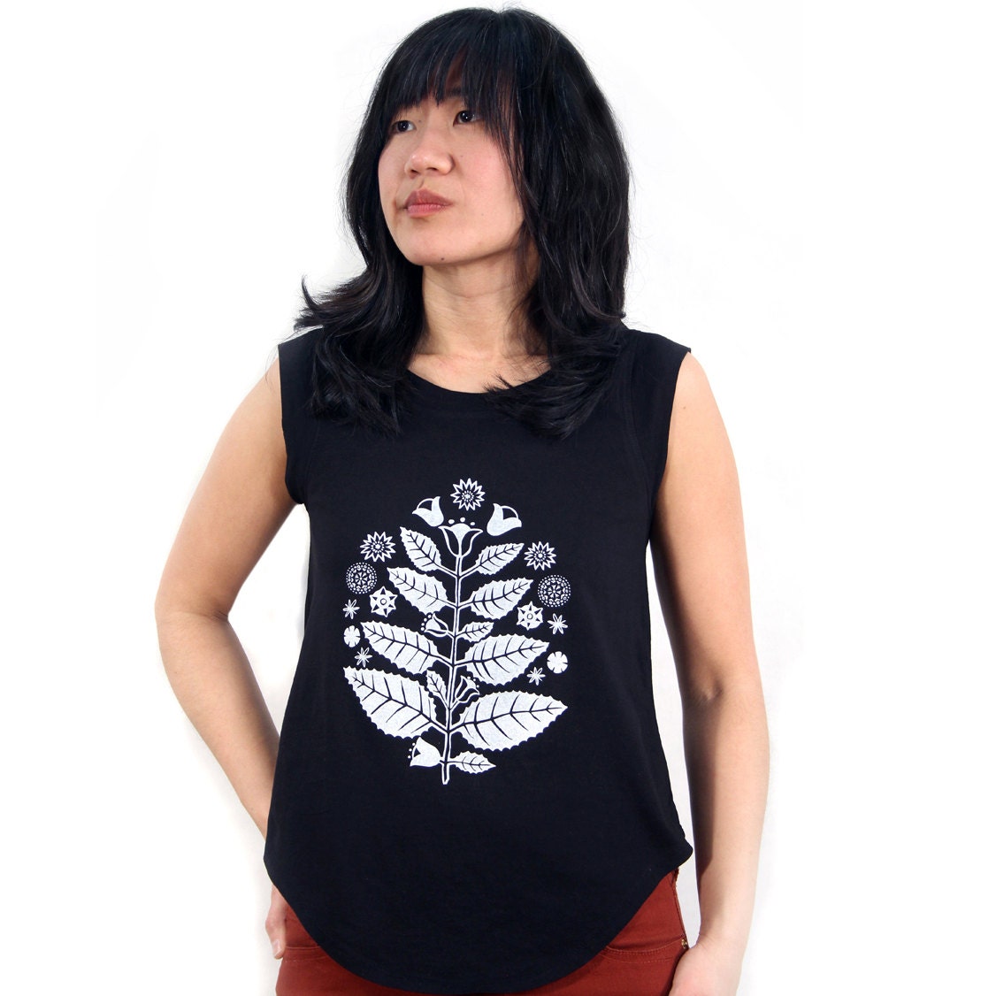 Tulip Tree Cap Sleeve Tee in Black