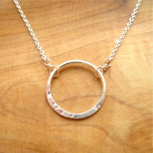 Hammered Simple Circle Sterling Silver Mom Love Necklace