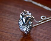 Sterling silver anatomical heart necklace - sterling silver heart jewelry - anatomically correct