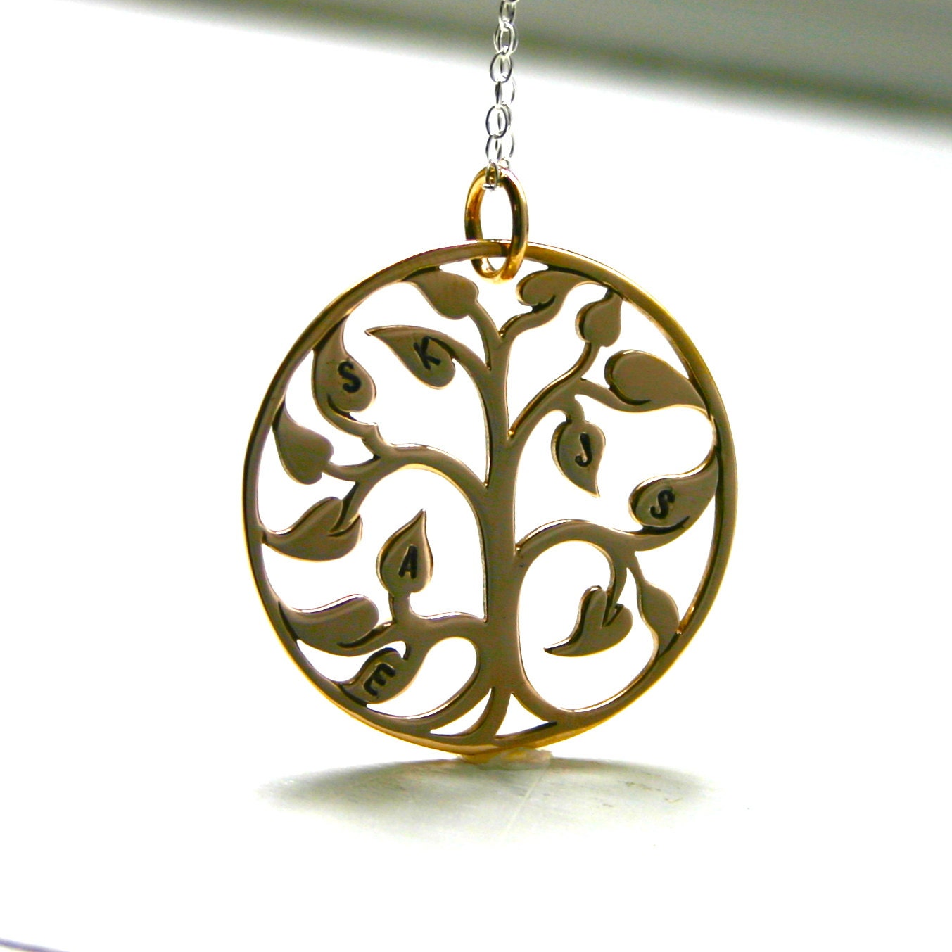 The Original Bronze Personalized pendant family tree necklace - Stamped initial family tree of life - hand stamped jewelry
