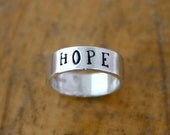 Sterling silver HOPE ring - wide custom name ring