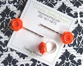 Shabby Chic Mini Rose bobby pin & adjustable ring set ORANGE