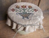 Mini Cross Stitched Flower in Pot Crock Cover