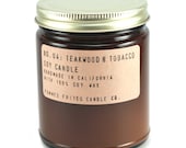 no. 4: teakwood & tobacco - 8 oz soy wax candle - apothecary style jar burns for forty hours pommes frites candle co.