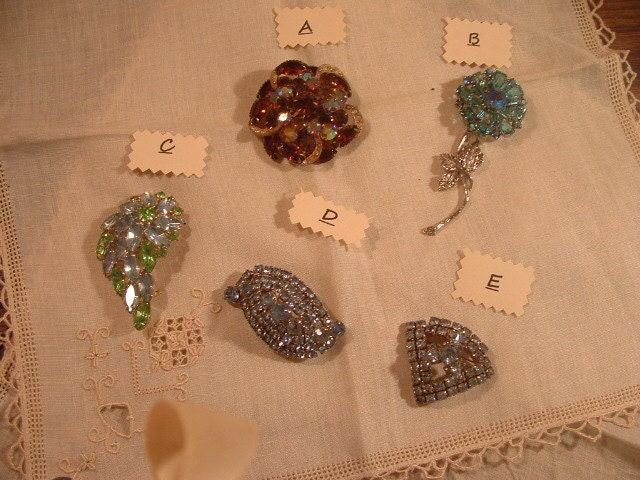 Flower  VINTAGE-Antique -Rhinestone-Aqua-Blues-Amber- Pick and CHOOSE