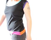 Womens Medium Polyester Blouse Colorful Organic Cotton Bamboo Bright Neons Color Block Top Medium // One of a Kind // by Nicoles Threads