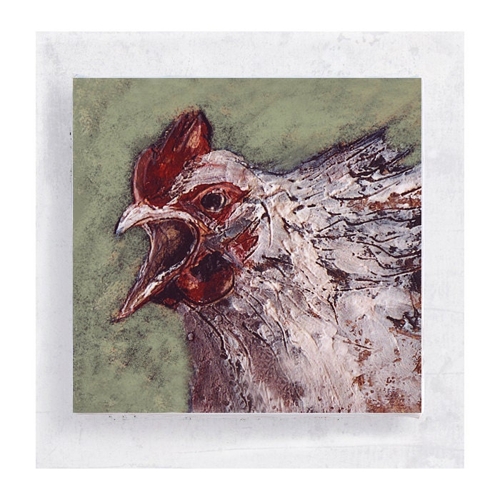 White Rooster on 5x5 Canvas Print Block - Chicken Portrait - Still life - Wall Art - Home Decor