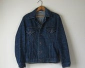 60s / 70's Jean Jacket Vintage Dark Denim Trucker Jacket for Men or Women