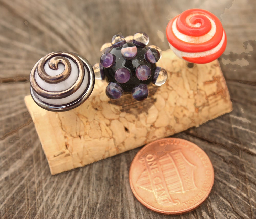 Set of Three Colorful Lampwork Push Pins for Bulletin Board