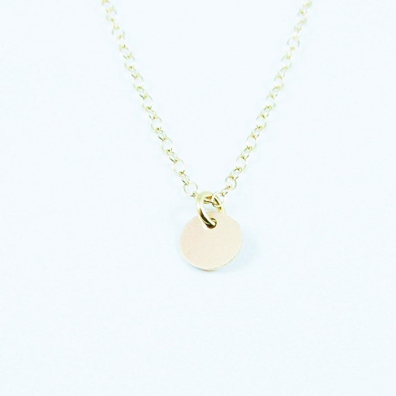 PEU - Small Petite Gold Disc Round Charm 14K Gold Filled Necklace - Simple Lovely Everyday Jewelry Gift For Her