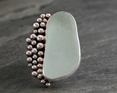 Sea Foam Bubbles, Aqua Sea Glass Ring, Sterling Silver, Hawaiian Jewelry, Authentic Beach Glass, One of a Kind