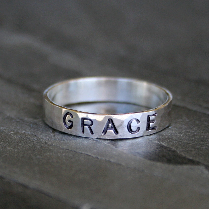 Custom Stamped Ring, Sterling Silver Stacking Ring, Personalized Hand Stamped Mothers Ring, Handstamped