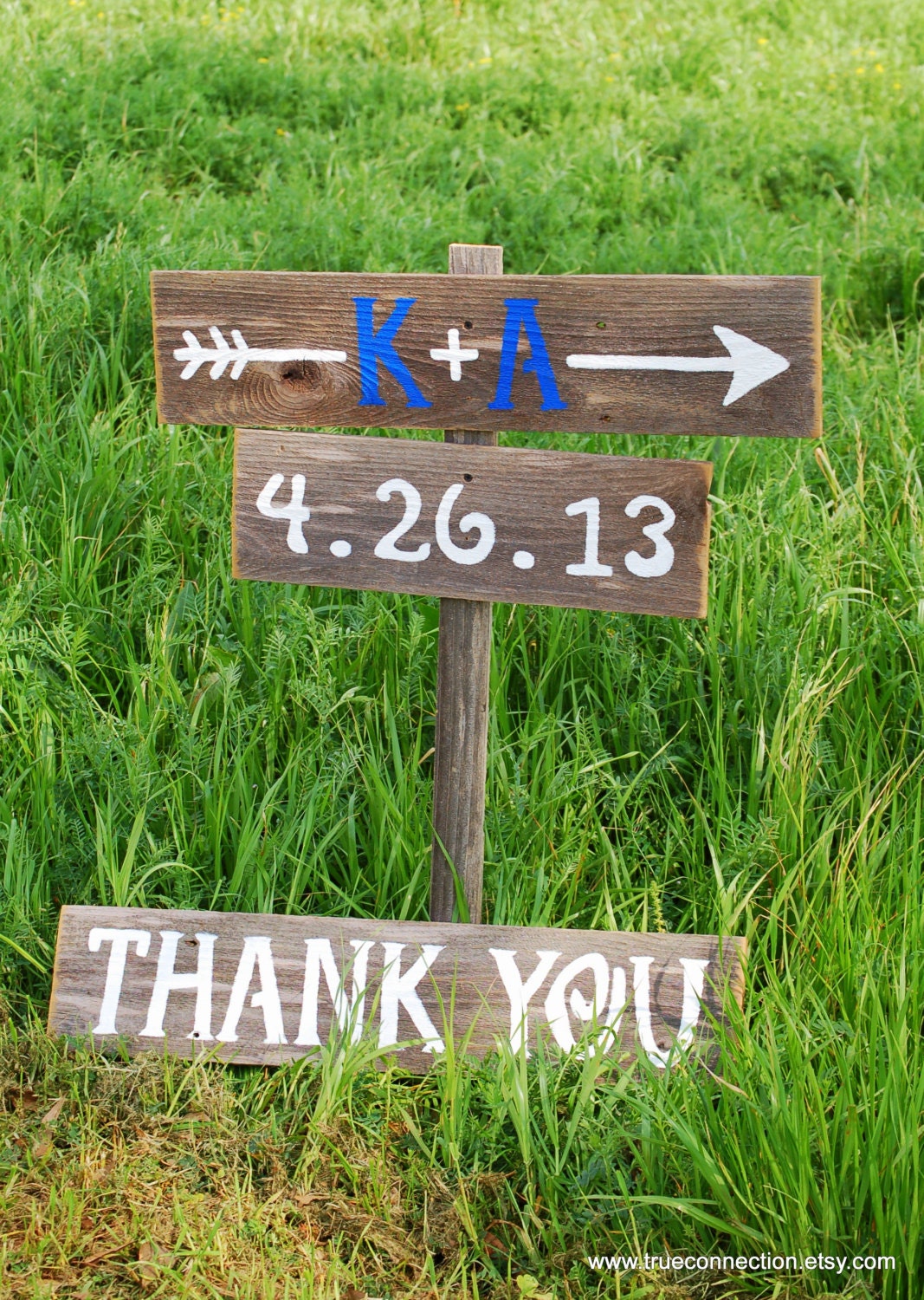 Rustic Wedding Sign WITH a Thank you Sign ANY COLOR Initials Outdoor Weddings Hand Painted Wood Arrow Sign Vintage Eco. Road Signs.