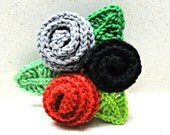 Brooch pin Jewelry flowers women accessories Deco roses  CROCHETED handmade applique Roses in red, grey and black  by artefyk tagt team