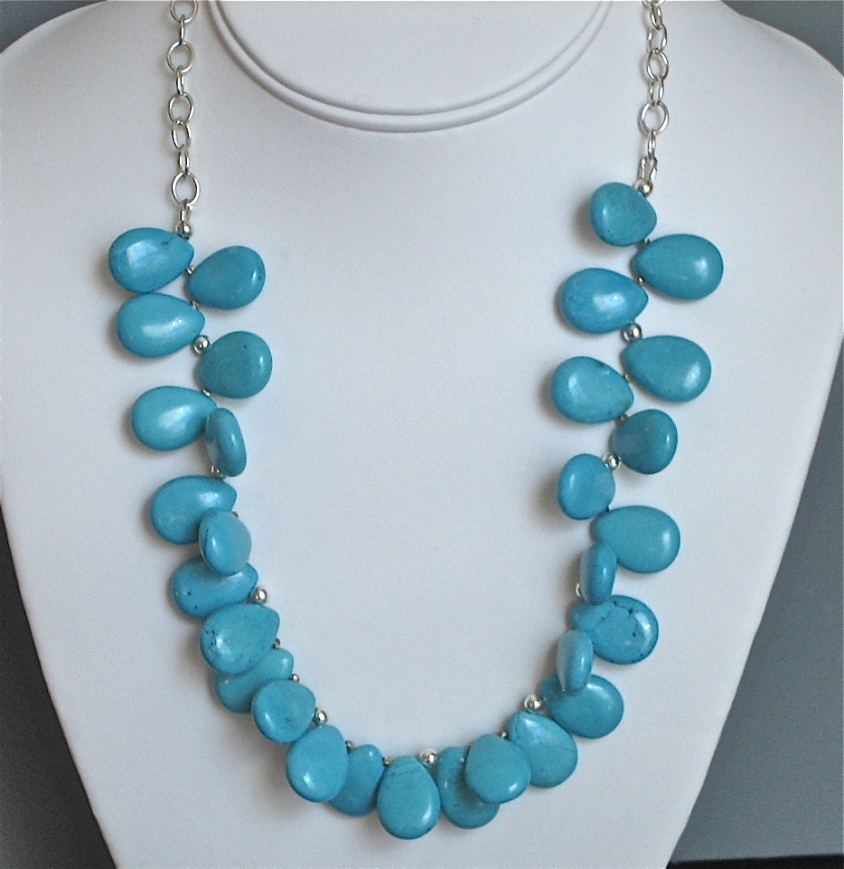 Deep Blue Stabilized Turquoise Briolette Necklace
