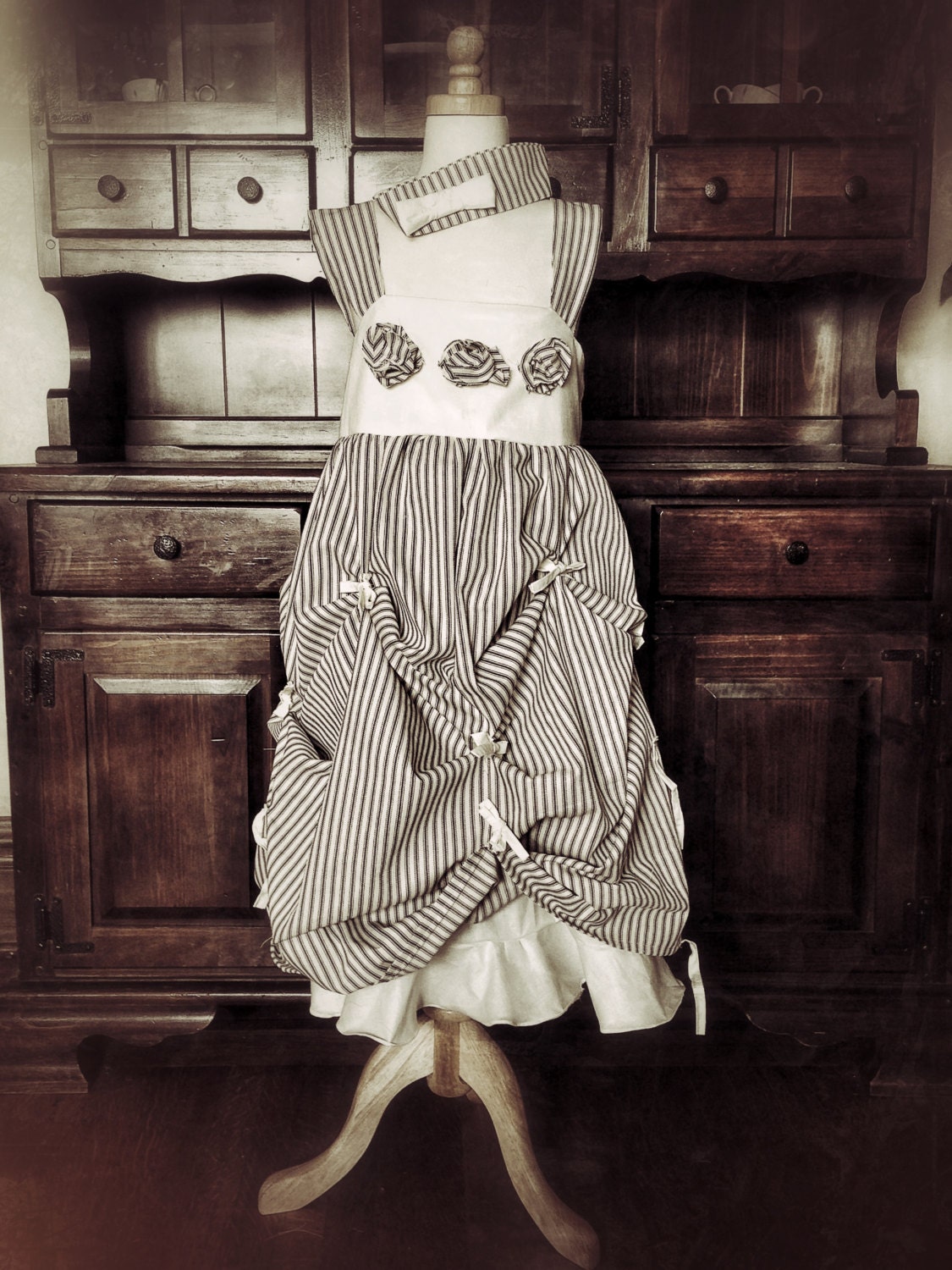 Girls' ticking and tied dress