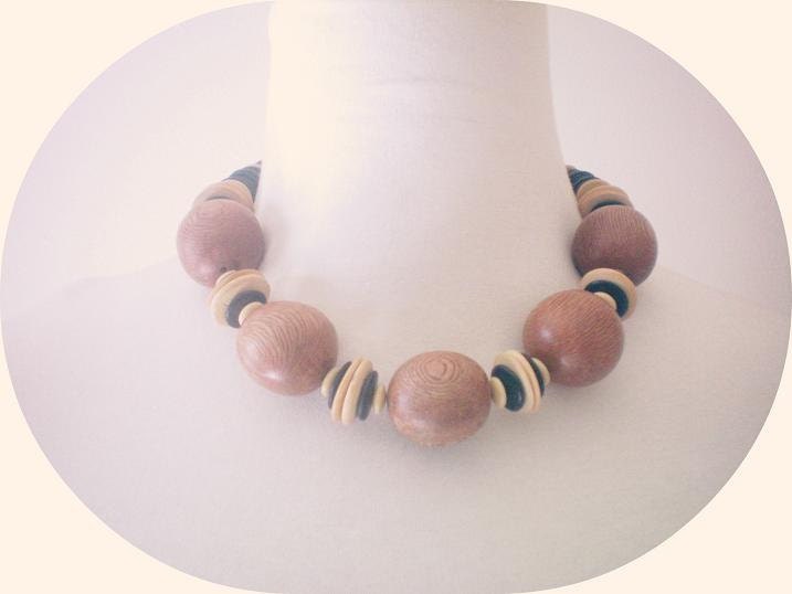 Vintage Large Wood Beaded Necklace