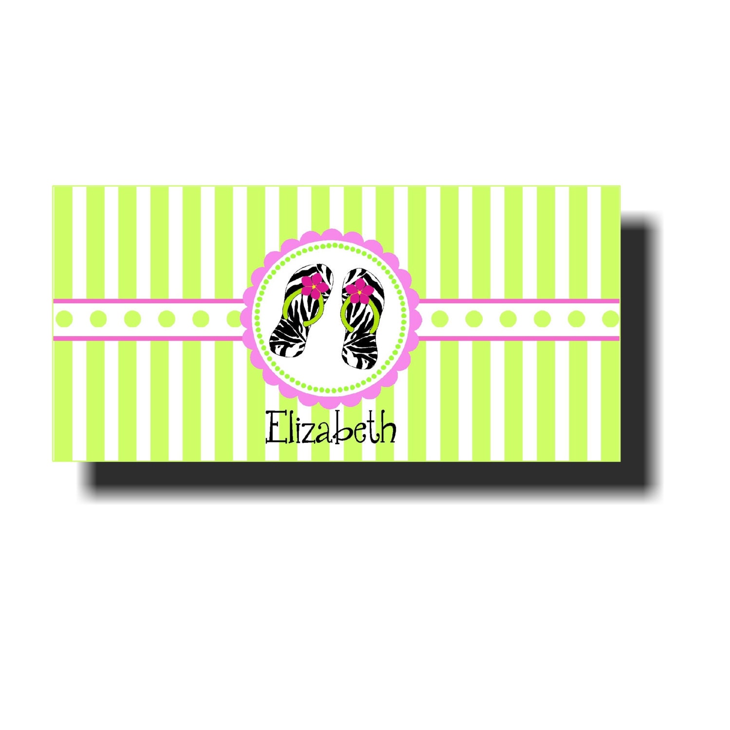 Custom Personalized Checkbook Cover Summer Fun Zebra Flip Flops