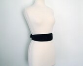 Vintage Black Suede and Leather Waist Belt w/ Front Geometric Design Size Medium Large