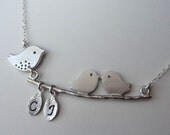 Mommy and Babies Bird Initial Necklace, Family Necklace, Personalized Necklace