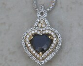 Blue Sapphire Heart Pendant with Diamonds in 14kt Yellow and White Gold - LS1621