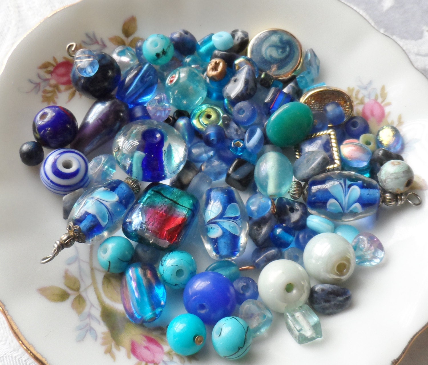 Shades of Blue, Glass Bead  Destash