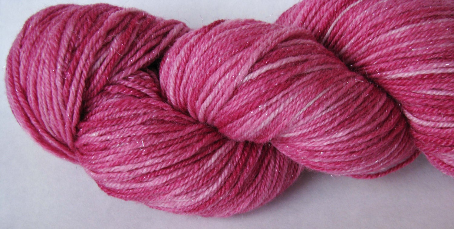 Pixie Dust Fingering Glitter Sock Silk Merino Yarn Superwash Handpainted Color: Hollyhock