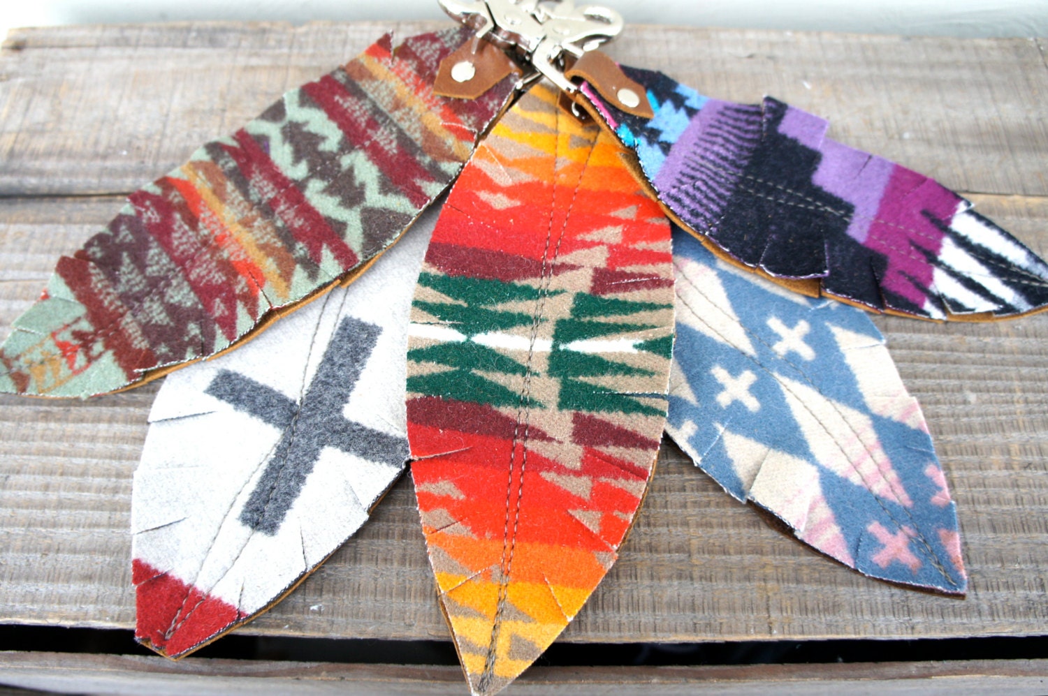 XL Leather Tassel/Keychain/Feather in Leather and Wool