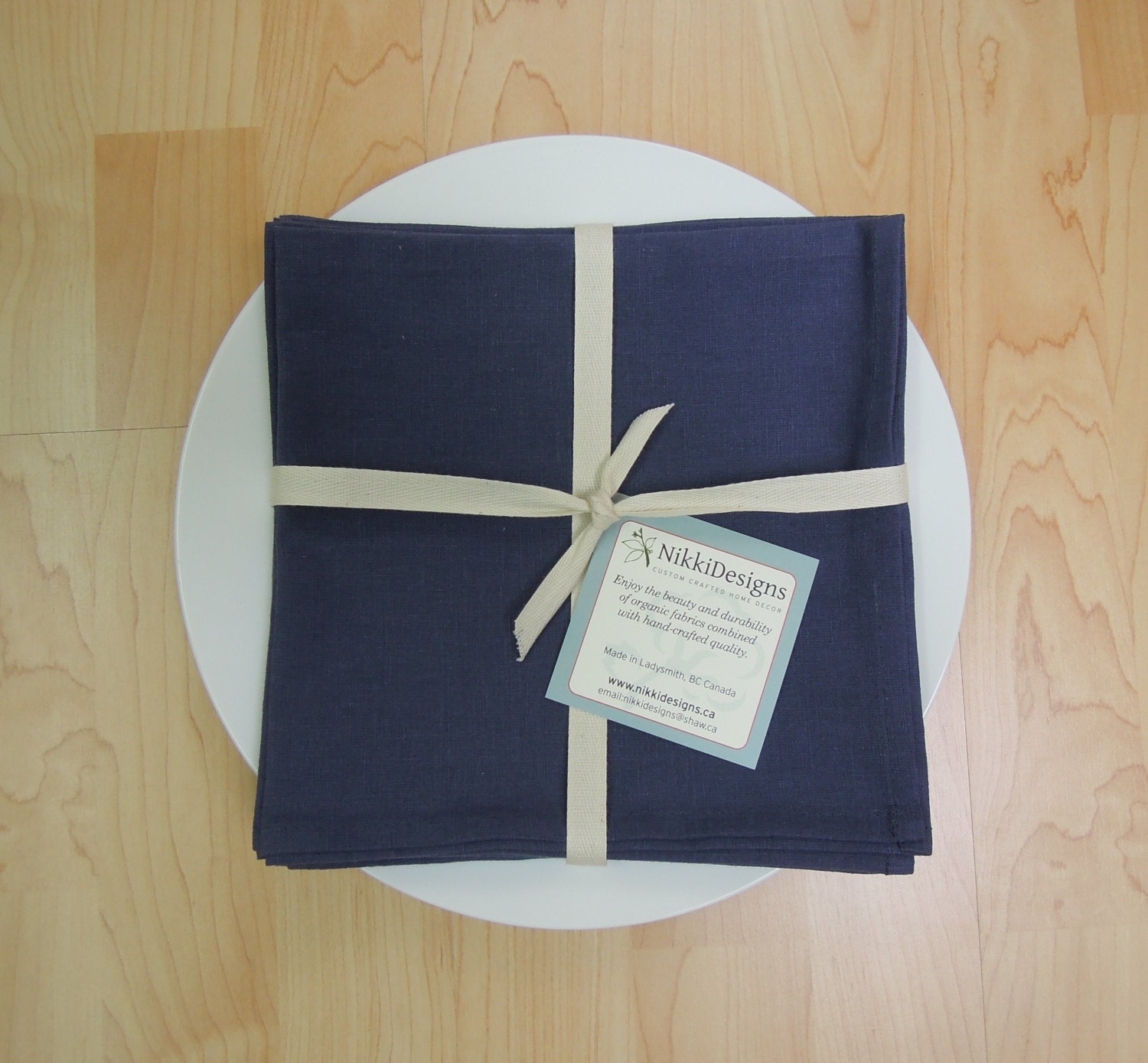 Organic  Napkins, Table Linens,  Hemp Cotton, Indigo Blue, 4