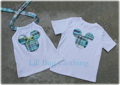 Custom Boutique Clothing Boys  Mickey  Mouse Madras Tee And Girls Madras Halter Brother Sister Tops