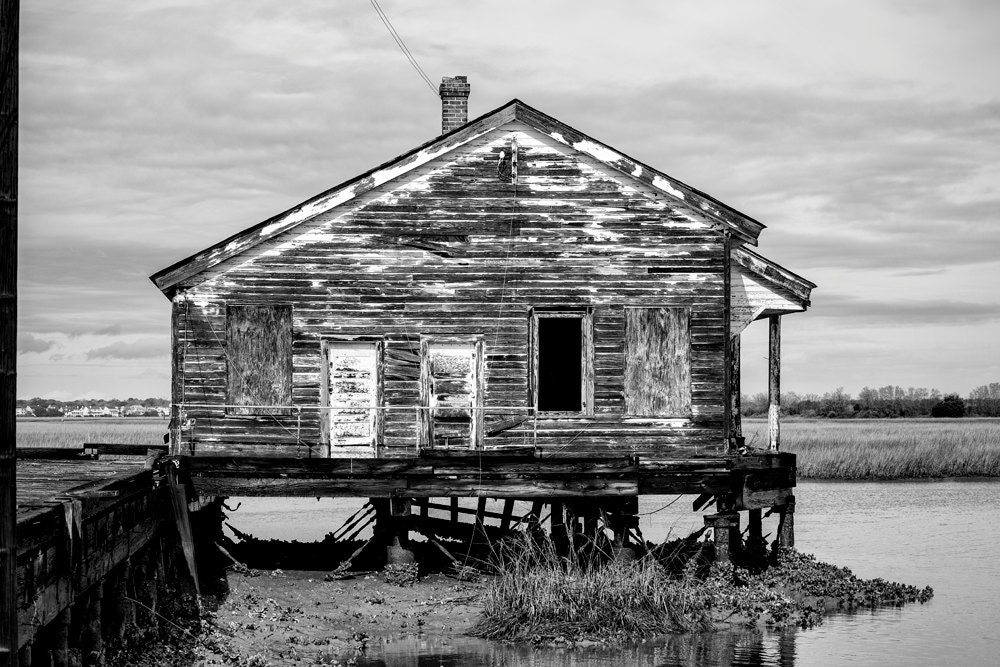 Abandoned Marsh House, Charleston  - 8 x 12 inch Black and White Photograph