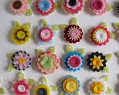 100 tiny little felt flower 1.25" with leaves